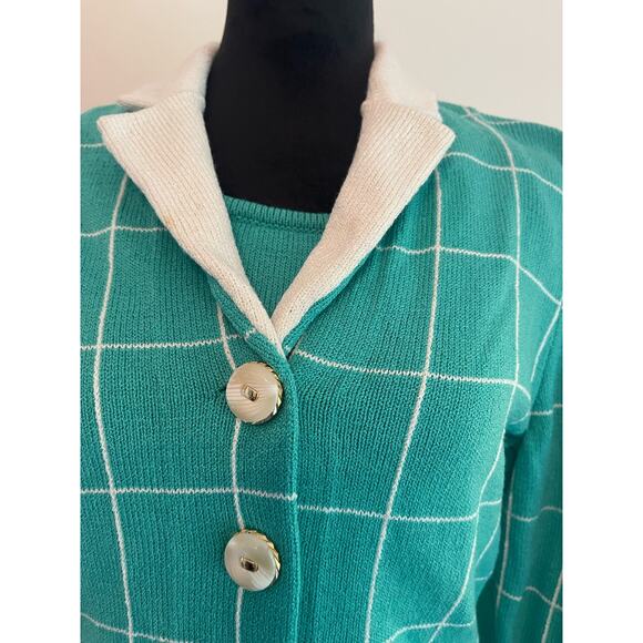 Vintage Jss women’s knit ware suit blazer & tank petite S green / white striped - Picture 6 of 16